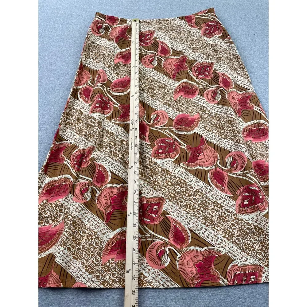 Vintage Van Heusen Maxi Skirt Size L Brown Pink Floral Cotton Boho Fairy Grunge